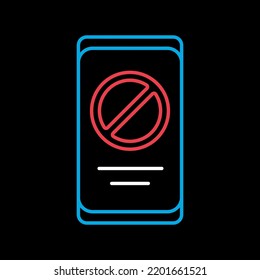 Prohibition sign on smartphone screen vector isolated on black background icon. Demonstration, protest, strike, revolution