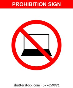 Prohibition sign on white background. No laptop. Vector icon.