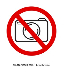 Prohibition sign photographing. Icon forbidden use the camera. Vector template.