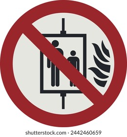 PROHIBITION SIGN PICTOGRAM, Do not use lift in the event of fire ISO 7010 – P020