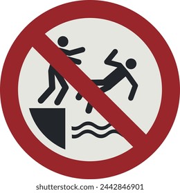 PROHIBITION SIGN PICTOGRAM, NO PUSHING INTO WATER ISO 7010 – P062