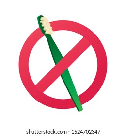 Prohibition sign and plastic toothbrush. The problem of environmental pollution. Zero waste. A world without plastic. 