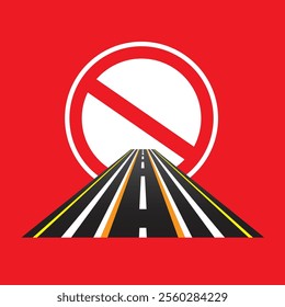Prohibition sign poster with road surface. Vector illustration.