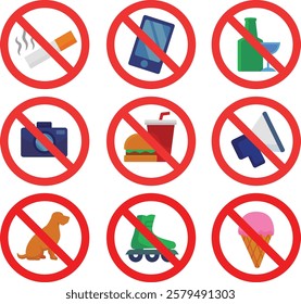 Prohibition sign with prohibited colorful icon set for business flat, color, vector icon