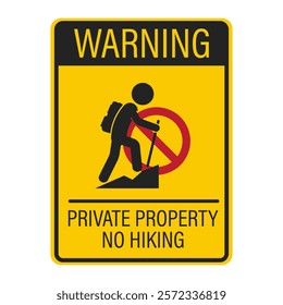 Prohibition sign: Red crossed out, person hiking with a backpack and walking stick, mountain climbing not allowed.