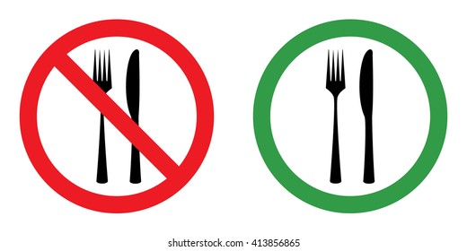 Prohibition sign set for eating . Vector illustration