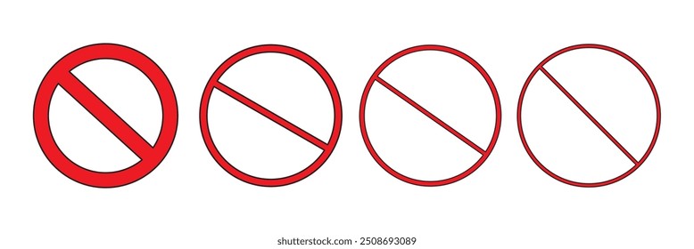 Conjunto de signos de prohibición. Señales rojas de la parada en fondo transparente. No hay colección de signos. Ilustración vectorial