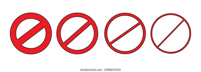 Prohibition sign set. Red Stop signs on transparent background. No sign collection. Vector illustration