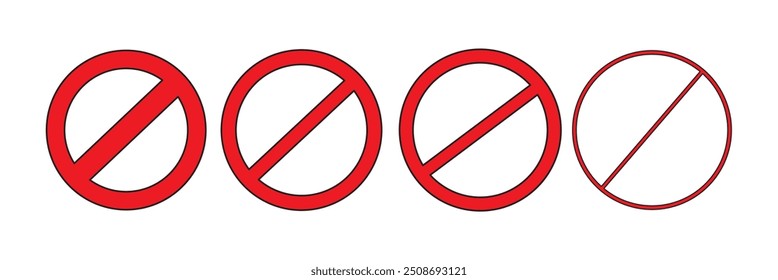 Prohibition sign set. Red Stop signs on transparent background. No sign collection. Vector illustration
