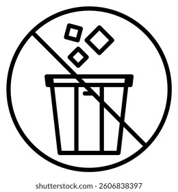 Prohibition sign showing no throwing trash symbolized by a bin and refuse This image promotes waste disposal rules