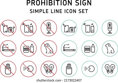 Prohibition sign simple line icon set