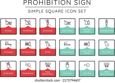 Prohibition sign simple square icon set