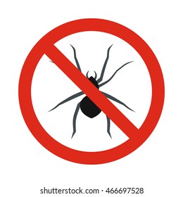 Prohibition sign spiders icon in flat style isolated on white background. Warning symbol