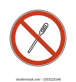 Prohibition sign with stirrer. Single-use plastic cutlery. Ban vector illustration of plastic stirrer flat logo for ecological poster, pollution environment concept.