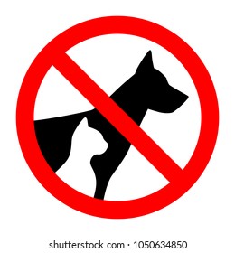 Prohibition sign stop pet dog and cat simple animals silhouette. Vector illustration.