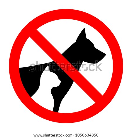 Prohibition sign stop pet dog and cat simple animals silhouette. Vector illustration.