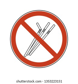 Prohibition sign with straws. Single-use plastic cutlery. Ban vector illustration set of plastic straws flat logo for ecological poster, pollution environment concept.
