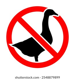 Símbolo de Proibição para Cisnes ou Patos. Círculo Vermelho com Cisne Cruzado ou Ícone de Ganso ou Pato, Aviso Gráfico Vetor para Zonas Sem Entrada, Arquivo EPS Editável e Escalável