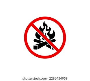 Prohibition sign and symbol, cannot be bred bonfire and can't make fire, graphic design. Prohibited symbol, prohibited mark and forbidden sign, flame, balefire and campfire, vector design