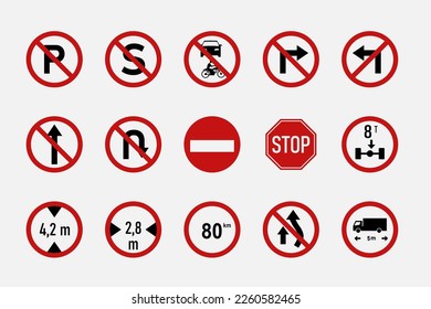 Prohibition sign vector. Prohibition traffic sign on the highway. Isolated Prohibition traffic signs vector collection.