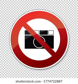 Prohibition signs BGV icon pictogram No photo photographing prohibited paparazzi on checked transparent background. Vector illustration. Eps 10 vector file.