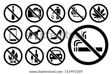 Prohibition signs black set. Vector illustration.