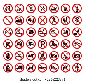 Prohibition Signs Collection Flat Vector isolated on white background