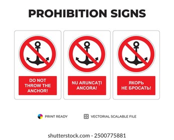 Prohibition signs. Do not throw the anchor. Indicatoare de interzicere. Nu aruncați ancora. Запрещающие знаки. Якорь не бросать. With explanation.