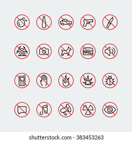 Prohibition Signs And Icons In Thin Line Style