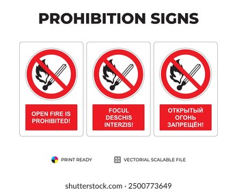 Prohibition signs. Open fire is prohibited. Indicatoare de interzicere. Focul deschis interzis. Запрещающие знаки. Открытый огонь запрещён. With explanation.
