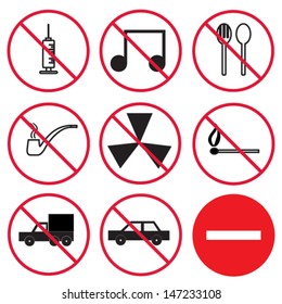 Prohibition signs, set