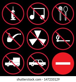 Prohibition signs, set