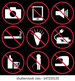 Prohibition signs, set