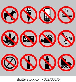 Prohibition signs set.