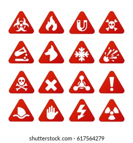 Prohibition signs set industry production vector  red warning danger symbol forbidden safety information and protection no allowed caution information.