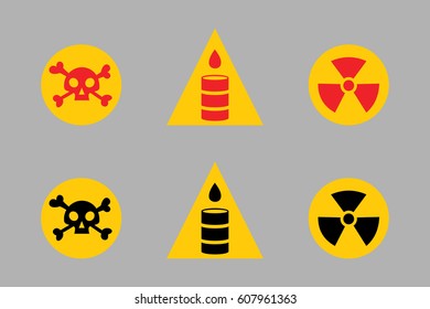 Prohibition signs set oil industry production vector yellow red warning danger symbol forbidden safety information and protection no allowed caution information.