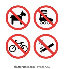 Prohibition signs set safety information vector illustration.