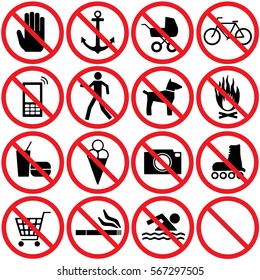 Prohibition Signs Set. Vector.