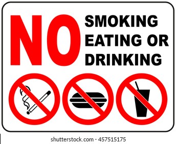 Prohibition Signs For Smoking, Eating And Drinking General Prohibition Symbol Sticker For Public Places Vector Illustration