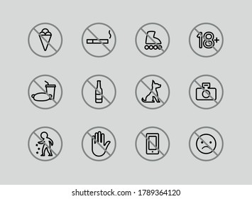 Prohibition signs thin line style icons