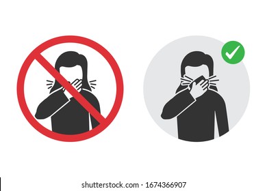 Prohibition signs for wrong cough and the correct method