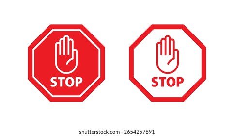 Proibição e sinal de parada com ilustração de vetor de ícone de gesto manual para segurança e aviso.