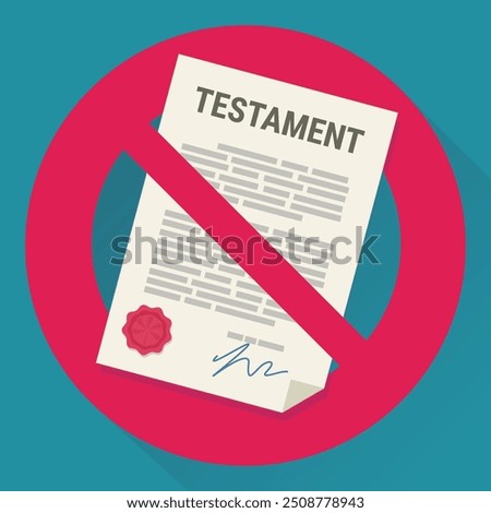 Prohibition symbol on testament (flat design, long shadow)