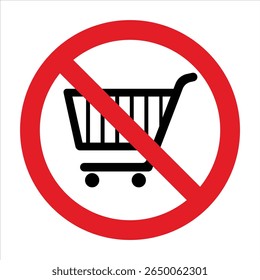 Prohibition symbol over shopping cart indicating restrictions on purchases or entry.