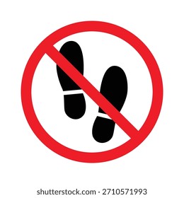 Prohibition symbol with a red circle blocking shoe prints, representing restricted access, no entry, and foot traffic prevention