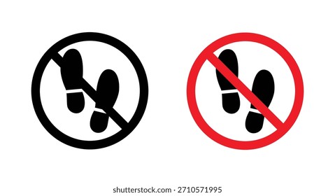 Prohibition symbol with a red circle blocking shoe prints, representing restricted access, no entry, and foot traffic prevention