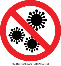 Prohibition symbol with three coronavirus particles illustration