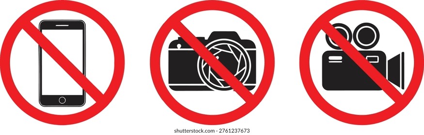Prohibition symbols for electronic devices and photography in restricted areas Vector