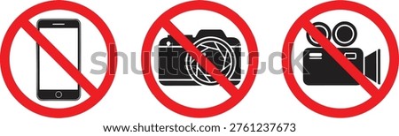 Prohibition symbols for electronic devices and photography in restricted areas Vector