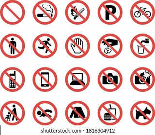 Prohibition symbols set. Simple icons.